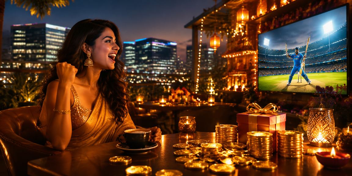 Indian cricket betting during Diwali festival with festive background